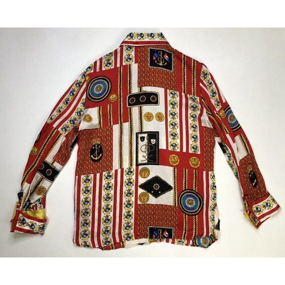 VINTAGE Exit Shops 100% Silk Nautical Scarf Print Shirt Women Medium Long Sleeve - Picture 2 of 6
